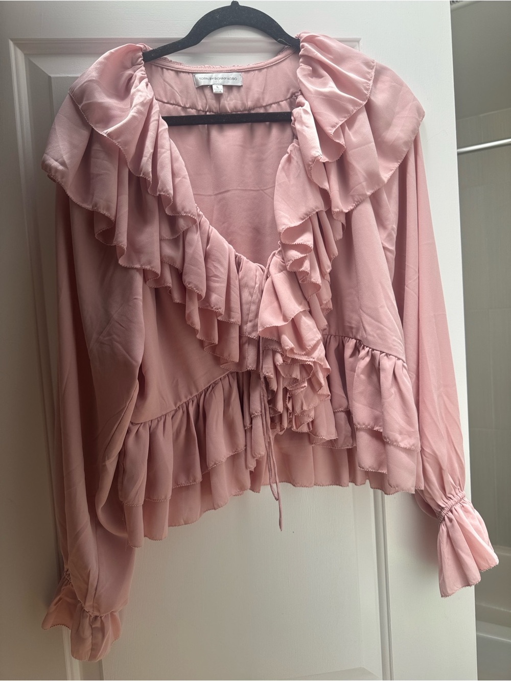 Torn by Ronny Kobo Dusty Pink Ruffle V-Neck Blouse